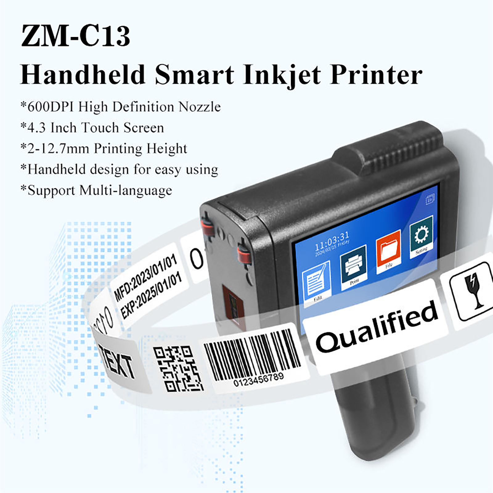ZM-C13 12.7mm Handheld Inkjet  - đánh giá và giá Barcode Printer
